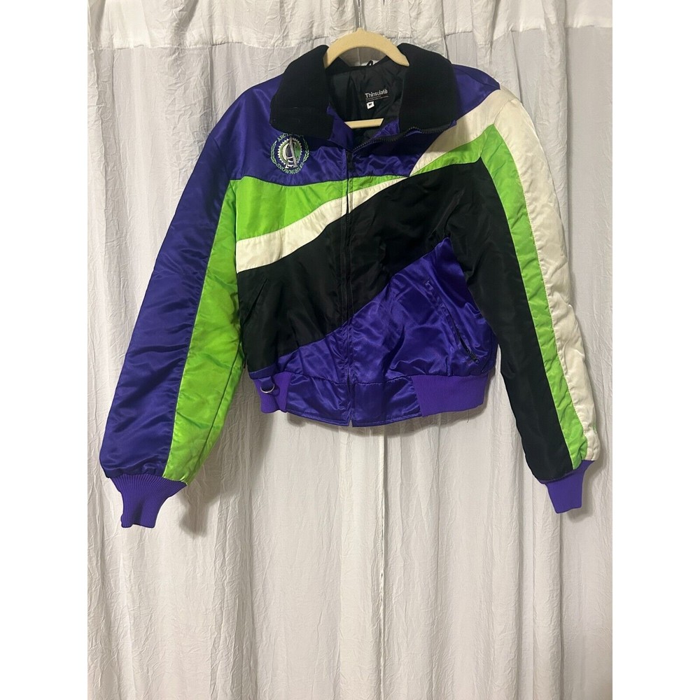 Vintage Arctic Cat Racing Jacket Women’s Medium Black Purple Green Snowmobiling